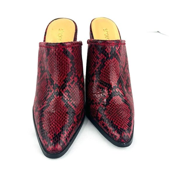 SHOE DAZZLE Rosemunda Red & Black Snakeskin Print Block Heeled Mules Sz 6 - Picture 4 of 9